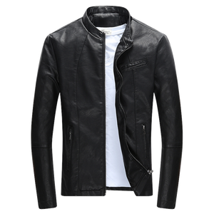 Autumn Winter Men's Casual Zipper PU Leather Jacket  Motorcycle Leather Jacket Men Leisure Clothing Men's Slim Leather Jacket