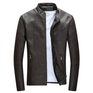 Autumn Winter Men's Casual Zipper PU Leather Jacket  Motorcycle Leather Jacket Men Leisure Clothing Men's Slim Leather Jacket