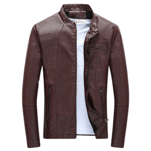 Autumn Winter Men's Casual Zipper PU Leather Jacket  Motorcycle Leather Jacket Men Leisure Clothing Men's Slim Leather Jacket