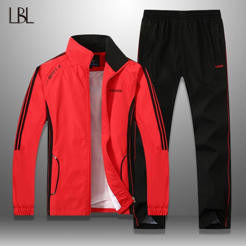 LBL Men Tracksuit Striped Autumn Winter Slim Fit Mens Set Windproof Outwear Jacket Sweatpants Two Piece Set Men's Sportswear 5XL