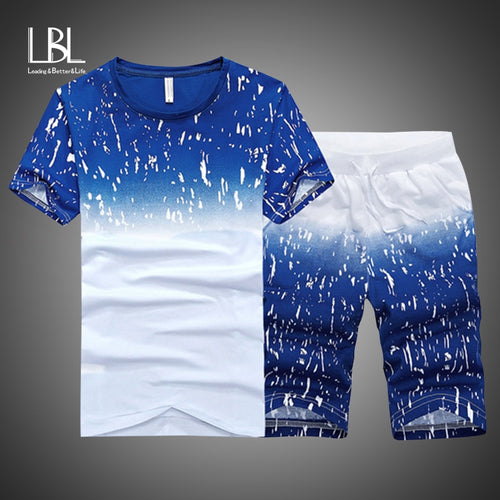 Men's Beach Sets Summer Short Casual Suits Sportswear Mens Clothing Man Two Pieces Fashion Print Sets Male sweatshirt Men Brand