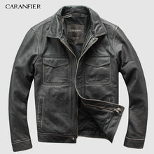 Load image into Gallery viewer, CARANFIER DHL Free Shipping Mens 100% Cowhide Genuine Leather Jacket  High quality old retro motorcycle leather jacket 3XL