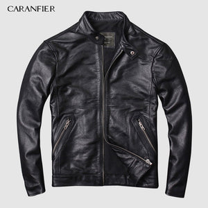 CARANFIER DHL Free Shipping Mens 100% Cowhide Genuine Leather Jacket  High quality old retro motorcycle leather jacket 3XL