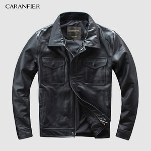 CARANFIER DHL Free Shipping Mens 100% Cowhide Genuine Leather Jacket  High quality old retro motorcycle leather jacket 3XL