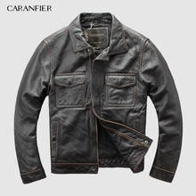 Load image into Gallery viewer, CARANFIER DHL Free Shipping Mens 100% Cowhide Genuine Leather Jacket  High quality old retro motorcycle leather jacket 3XL